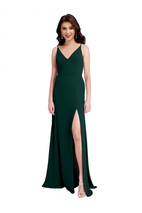 Outlet Sleeveless Stretch Crepe V-Back A-Line Midnight Green Evening Dress Canada