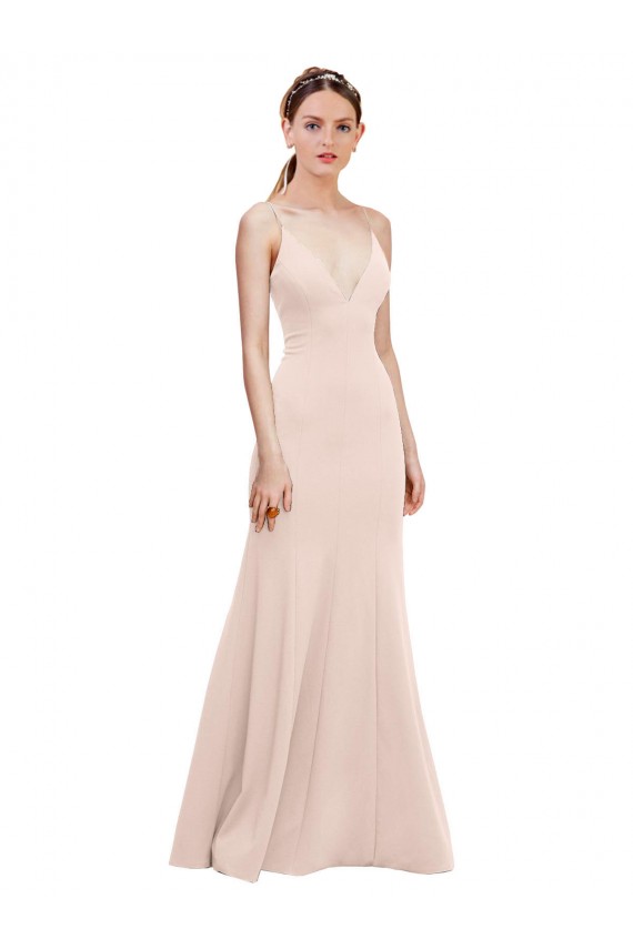 Outlet Sleeveless Stretch Crepe V-Back A-Line Pink Evening Gown Canada