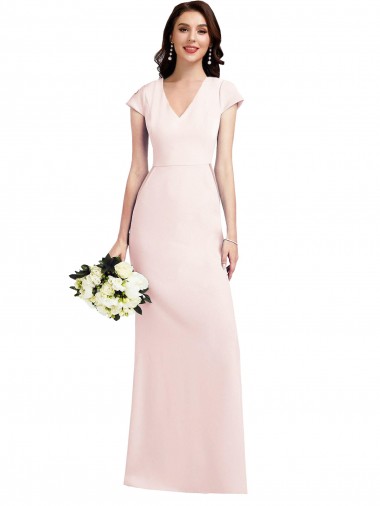 Outlet Cap Sleeves Stretch Crepe A-Line Pink Evening Dress Canada