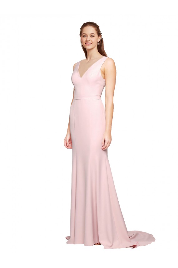 Outlet Sleeveless Stretch Crepe V-Back A-Line Pink Semi Formal Evening Dress Canada