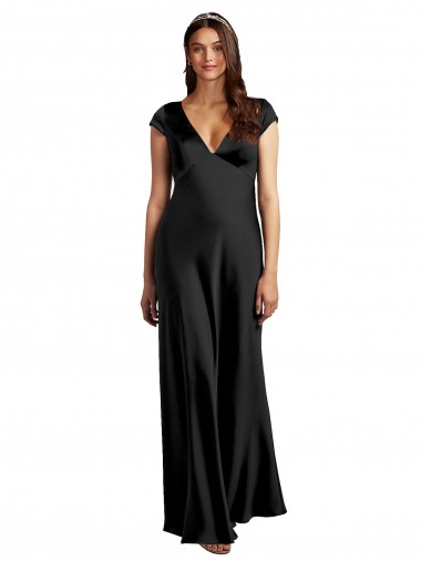 Outlet Cap Sleeves Stretch Satin Keyhole Back A-Line Black Evening Dress Canada