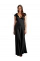 Outlet Cap Sleeves Stretch Satin Keyhole Back A-Line Black Evening Dress Canada