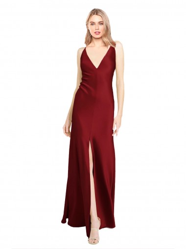 Outlet Sleeveless Stretch Satin V-Back A-Line Burgundy Evening Dresses Canada