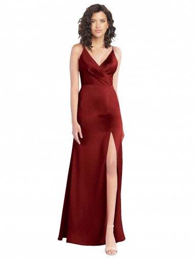 Outlet Sleeveless Stretch Satin V-Back A-Line Burgundy Evening Gown Canada