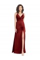 Outlet Sleeveless Stretch Satin V-Back A-Line Burgundy Evening Gown Canada