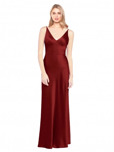 Outlet Sleeveless Stretch Satin V-Back A-Line Burgundy Evening Dress Canada