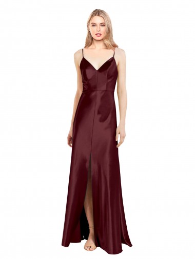 Outlet Sleeveless Stretch Satin A-Line Burgundy Gold Evening Dresses Canada