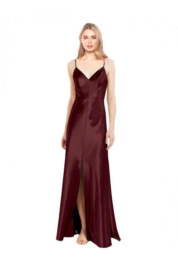 Outlet Sleeveless Stretch Satin A-Line Burgundy Gold Evening Dresses Canada