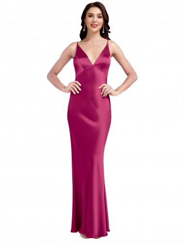 Outlet Sleeveless Stretch Satin Low Back A-Line Fuchsia Sexy Evening Dress Canada
