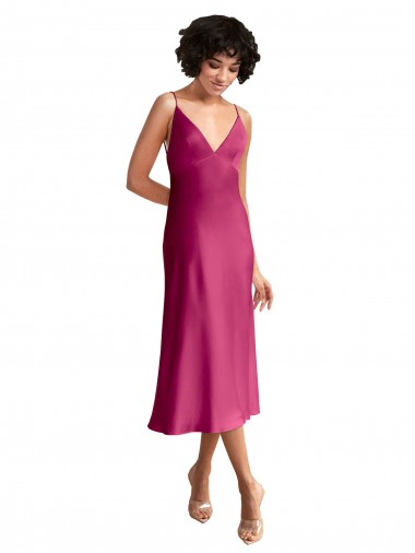 Outlet Sleeveless Stretch Satin Low Back A-Line Fuchsia Evening Dress Canada