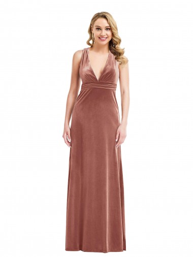 Outlet Sleeveless Stretch Velvet Criss Cross Open Back A-Line Cinnamon Rose Maxi Evening Dress Canada