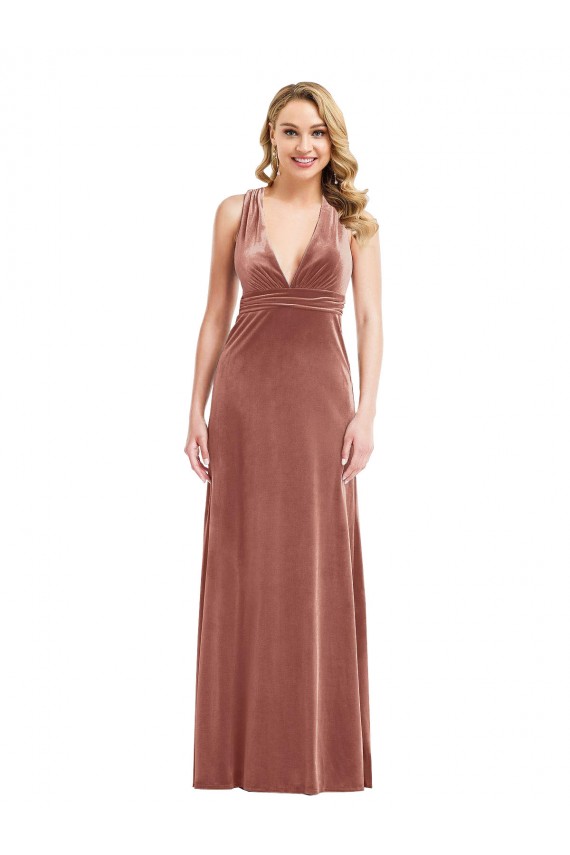Outlet Sleeveless Stretch Velvet Criss Cross Open Back A-Line Cinnamon Rose Maxi Evening Dress Canada