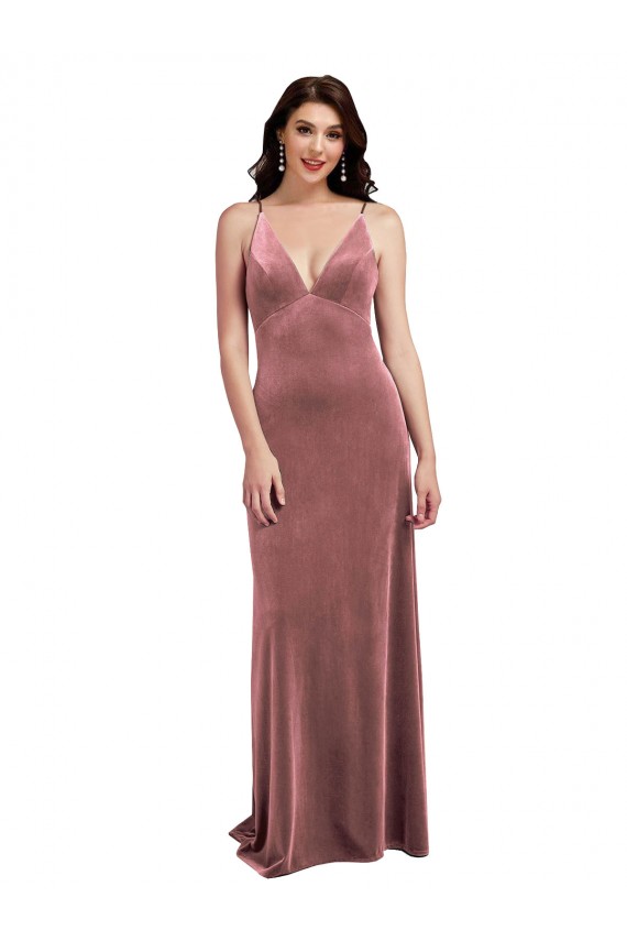 Outlet Sleeveless Stretch Velvet Low Back A-Line Cinnamon Rose Sexy Evening Dress Canada