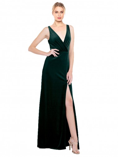 Outlet Sleeveless Stretch Velvet V-Back A-Line Dark Green Sexy Evening Dress Canada