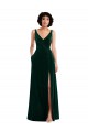 Outlet Sleeveless Stretch Velvet V-Back A-Line Dark Green Maxi Evening Dress Canada