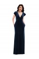 Outlet Flutter Sleeves Stretch Velvet A-Line Dark Navy Maxi Evening Dress Canada