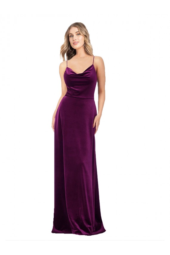Outlet Sleeveless Stretch Velvet Criss Cross Back A-Line Grape Evening Dress Canada