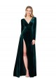 Outlet Long Sleeves Stretch Velvet A-Line Dark Green Evening Dress Canada