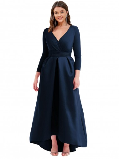 Outlet Long Sleeves Spandex Ball Dress Dark Navy Plus Size Evening Dress Canada