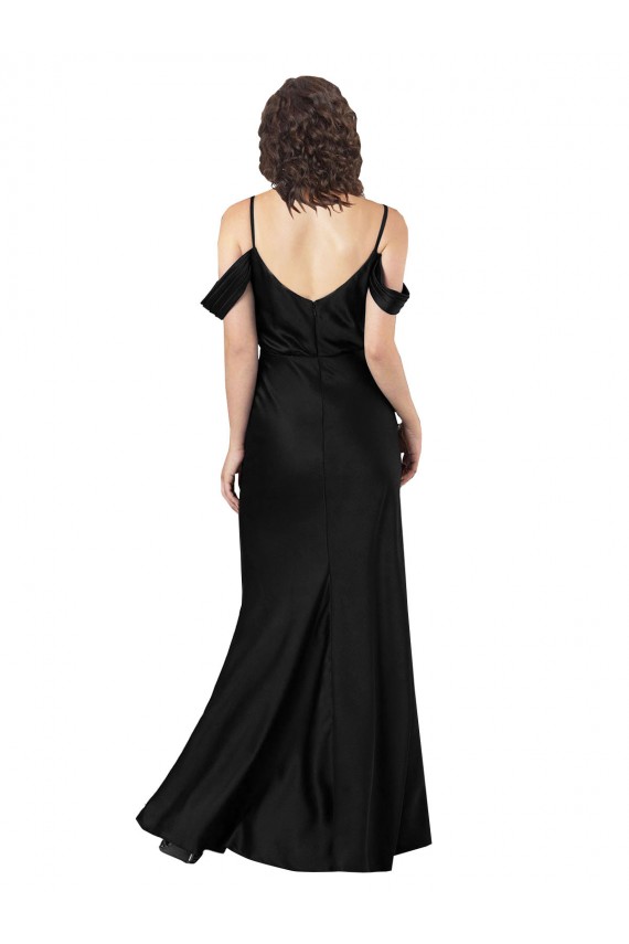 Outlet Sleeveless Silky Satin Low Back A-Line Black Sexy Evening Dress Canada