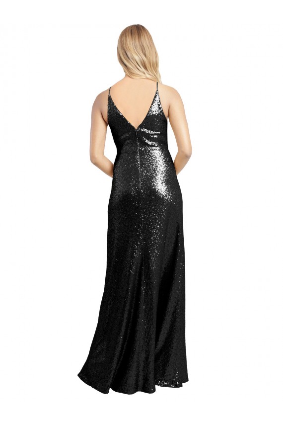 Outlet Sleeveless Sequin V-Back A-Line Black Sexy Evening Dress Canada