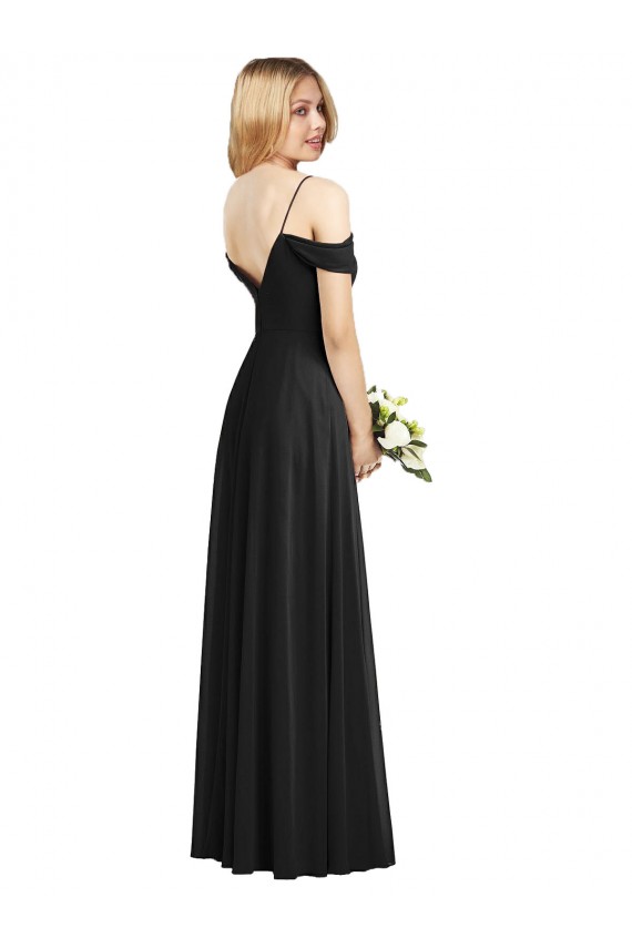 Outlet Cold Shoulder Soft Chiffon A-Line Black Maxi Evening Dress Canada