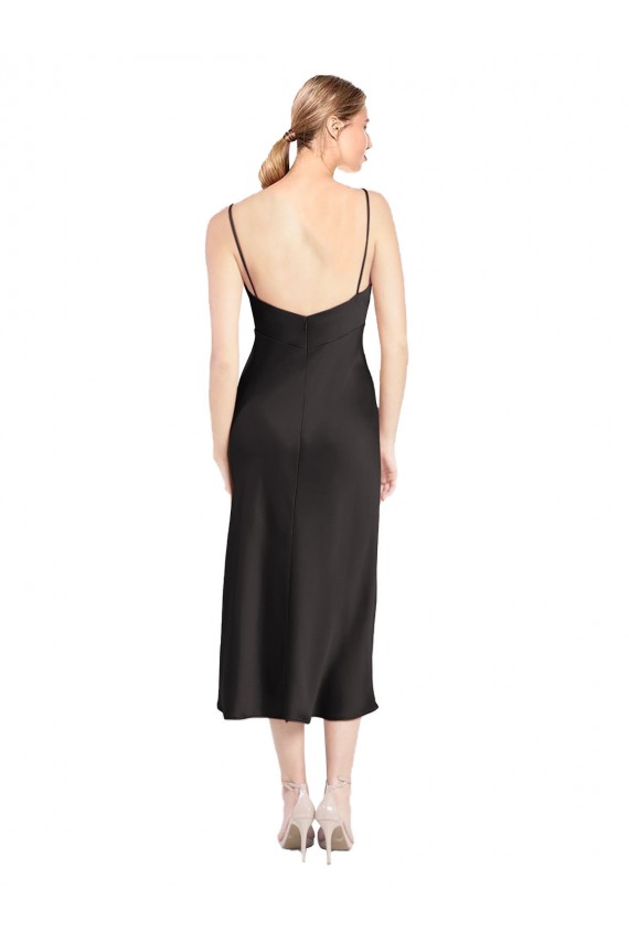 Outlet Sleeveless Stretch Satin Low Back A-Line Black Evening Dress Canada