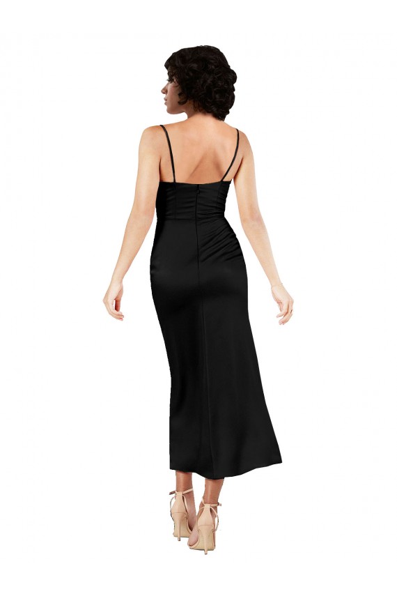 Outlet Sleeveless Silky Satin A-Line Black Evening Dress Canada