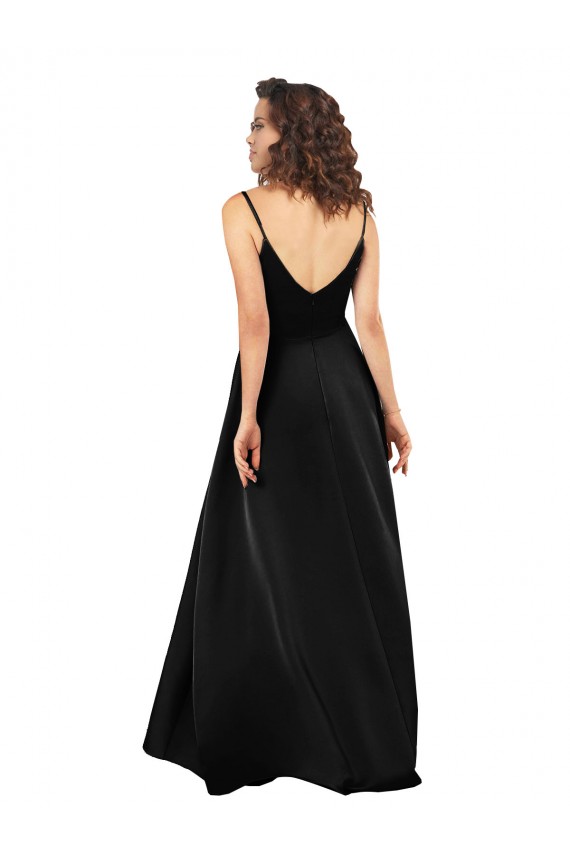 Outlet Sleeveless Silky Satin Low Back A-Line Black Evening Gown Canada