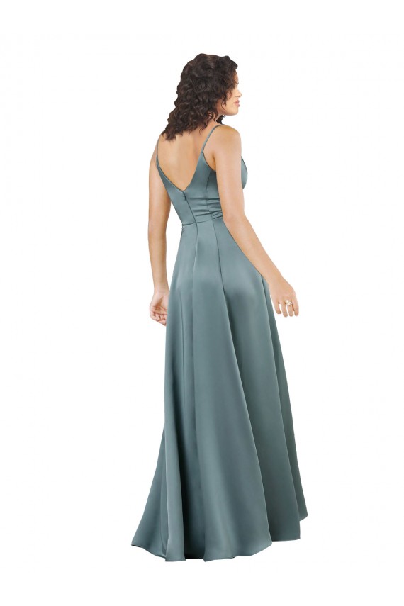 Outlet Sleeveless Silky Satin V-Back A-Line Black Evening Dress Canada