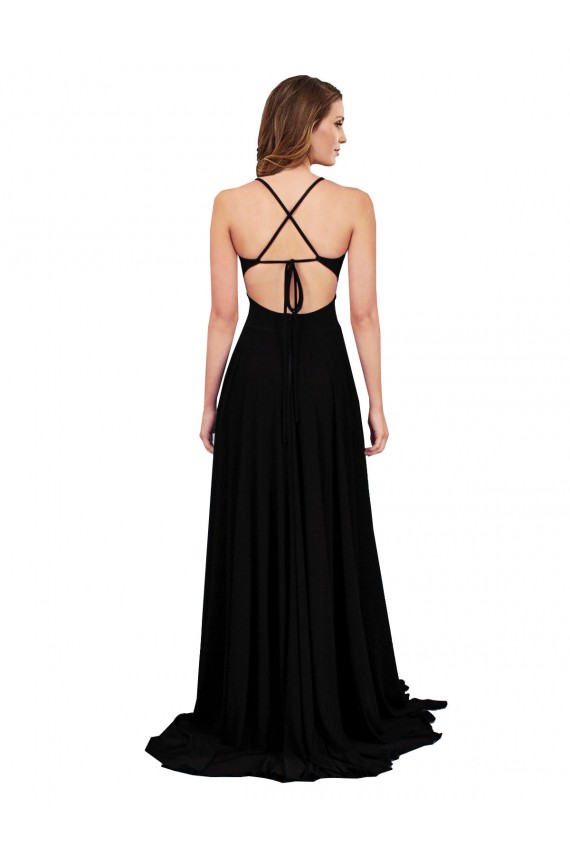 Outlet Sleeveless Spandex Open Back A-Line Black Sexy Evening Dress Canada