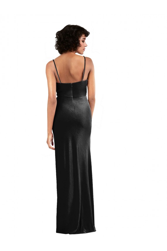 Outlet Sleeveless Stretch Velvet Low Back Column Black Evening Dress Canada