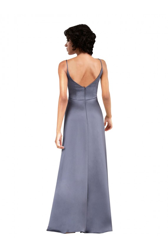 Outlet Sleeveless Silky Satin Column Black Evening Dress Canada