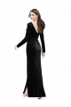 Outlet Long Sleeves Stretch Velvet V-Back Column Black Evening Dress Canada