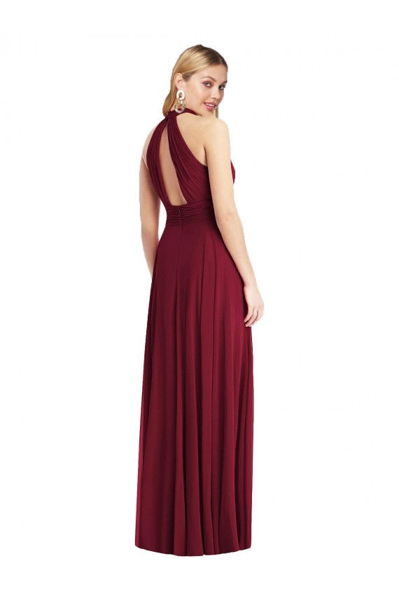 Outlet Sleeveless Soft Chiffon Open Back A-Line Burgundy Maxi Evening Dress Canada