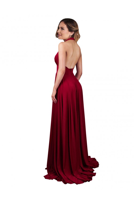 Outlet Sleeveless Spandex Open Back A-Line Burgundy Sexy Evening Dress Canada