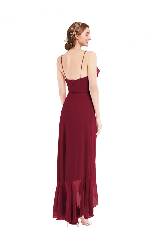 Outlet Sleeveless Soft Chiffon Low Back A-Line Burgundy Evening Maxi Dress Canada