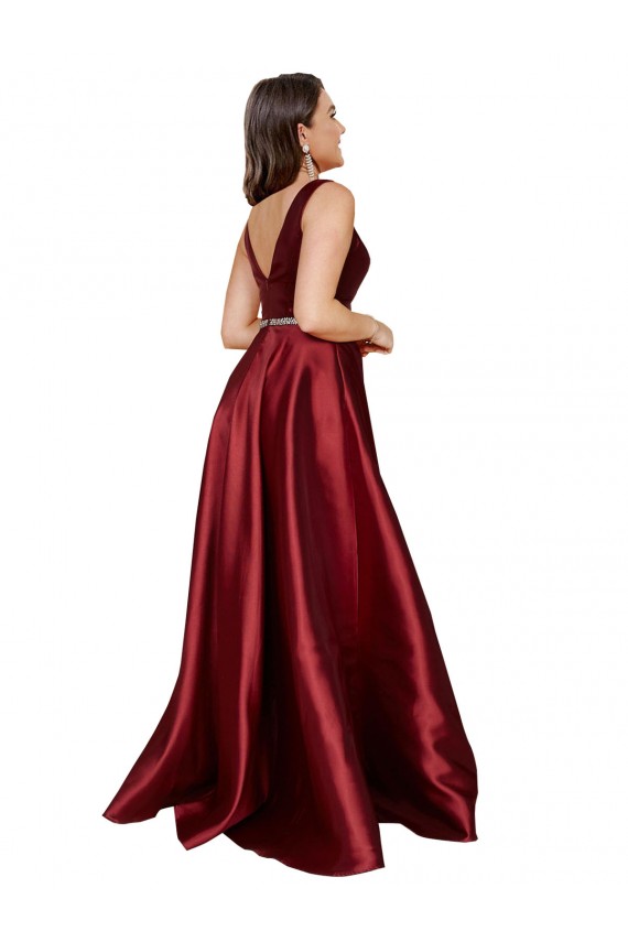 Outlet Sleeveless Satin V-Back A-Line Burgundy Plus Size Evening Dress Canada