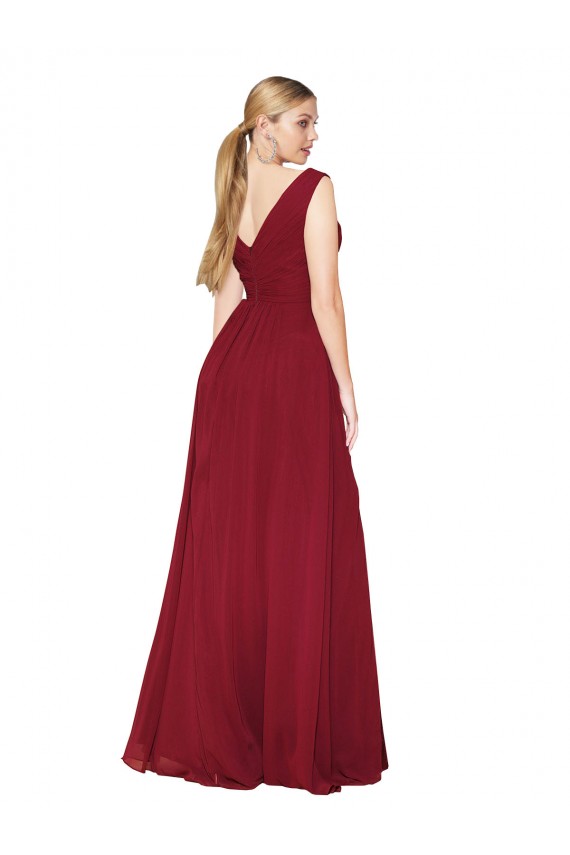 Outlet Sleeveless Soft Chiffon V-Back A-Line Burgundy Evening Dress Canada