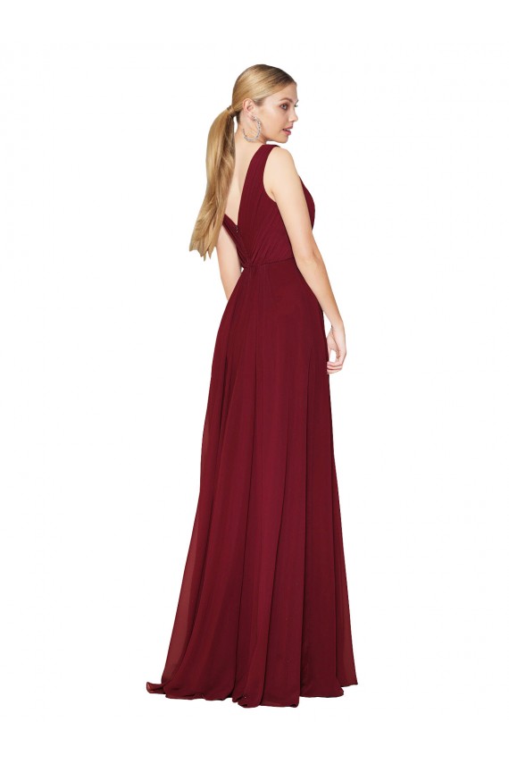 Outlet Sleeveless Soft Chiffon V-Back A-Line Burgundy Bridal Party Dress Canada