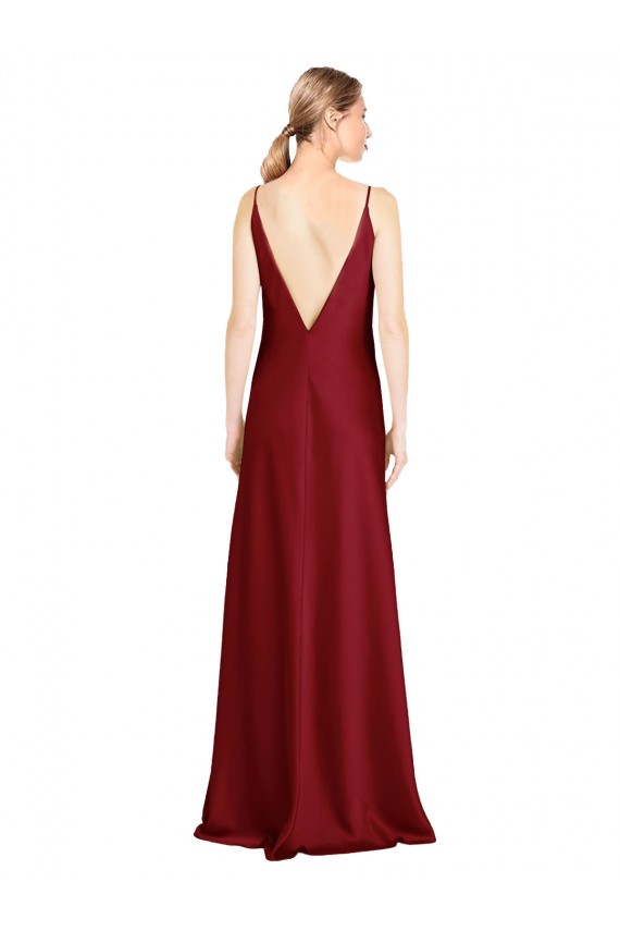 Outlet Sleeveless Stretch Satin V-Back A-Line Burgundy Evening Dresses Canada