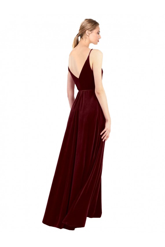 Outlet Sleeveless Stretch Velvet V-Back A-Line Burgundy Evening Dress Canada
