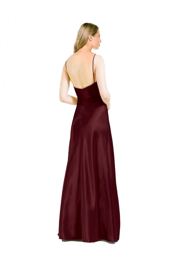 Outlet Sleeveless Stretch Satin A-Line Burgundy Gold Evening Dresses Canada