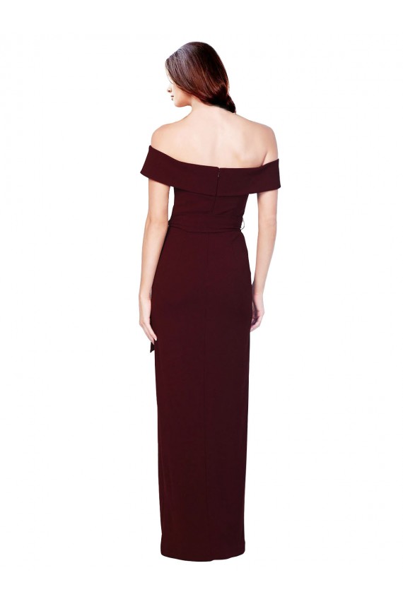 Outlet Sleeveless Stretch Crepe Low Back Mermaid Burgundy Gold Evening Dress Canada