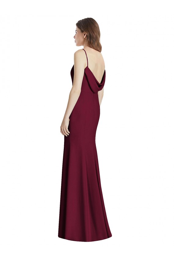 Outlet Sleeveless Stretch Crepe Open Back Trumpet Burgundy Gold Semi Formal Evening Gown Canada