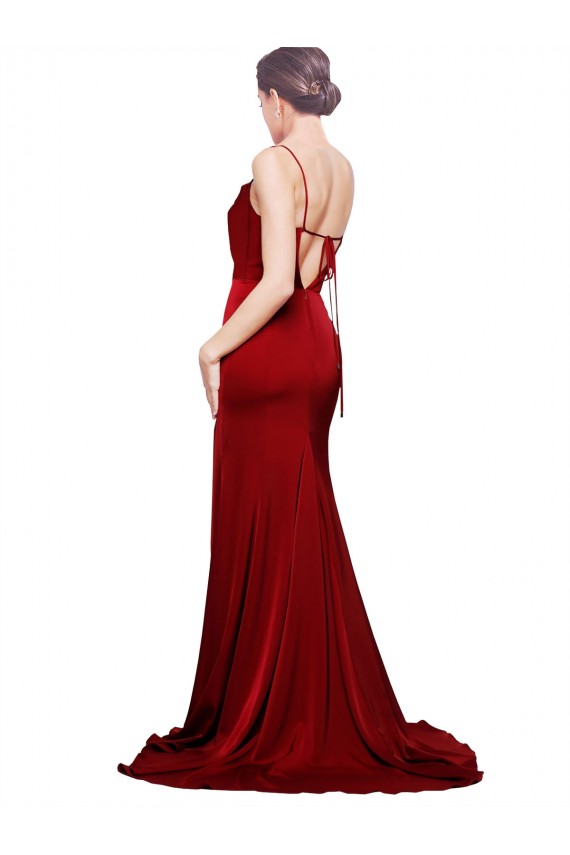 Outlet Sleeveless Stretch Satin Criss Cross Back Sheath Burgundy Evening Dress Canada