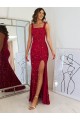 Outlet Sleeveless Velvet Sequin Sheath Burgundy Square Neck Evening Dress Canada