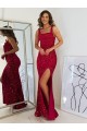 Outlet Sleeveless Velvet Sequin Sheath Burgundy Square Neck Evening Dress Canada