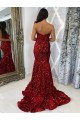 Outlet Sleeveless Velvet Sequin Sheath Burgundy Sweetheart Evening Dress Canada