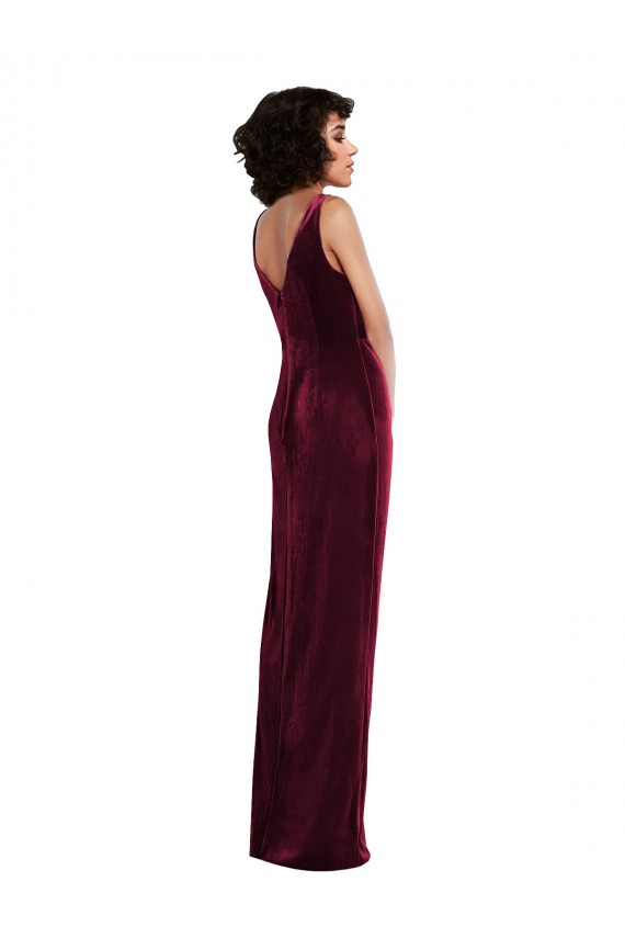 Outlet Sleeveless Stretch Velvet Sheath Burgundy Maxi Evening Dress Canada